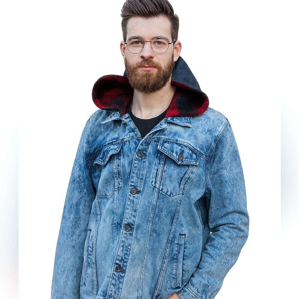 Vintage 80s Company One acid washed Denim hoodie Jacket XL-L
